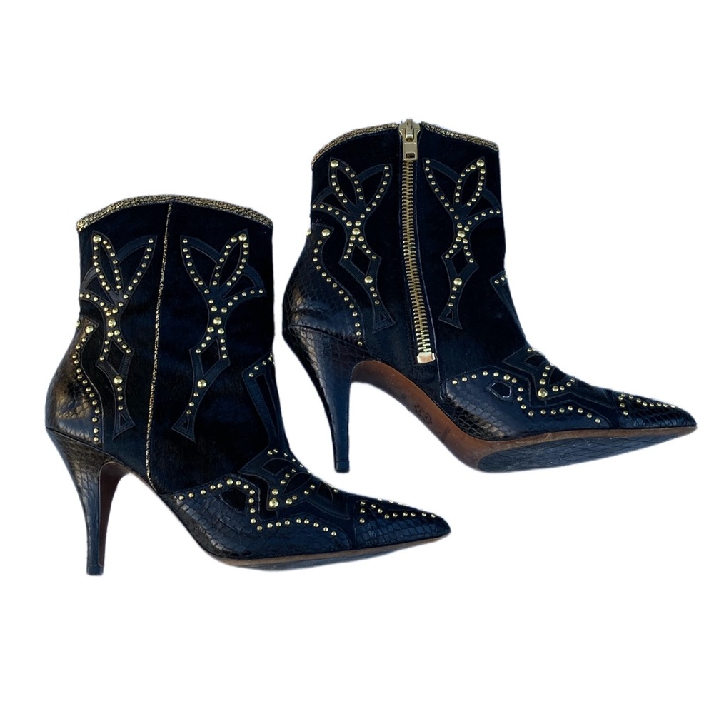 Donald J. Pliner Black Studded Pointed-Toe Western Ankle Boots